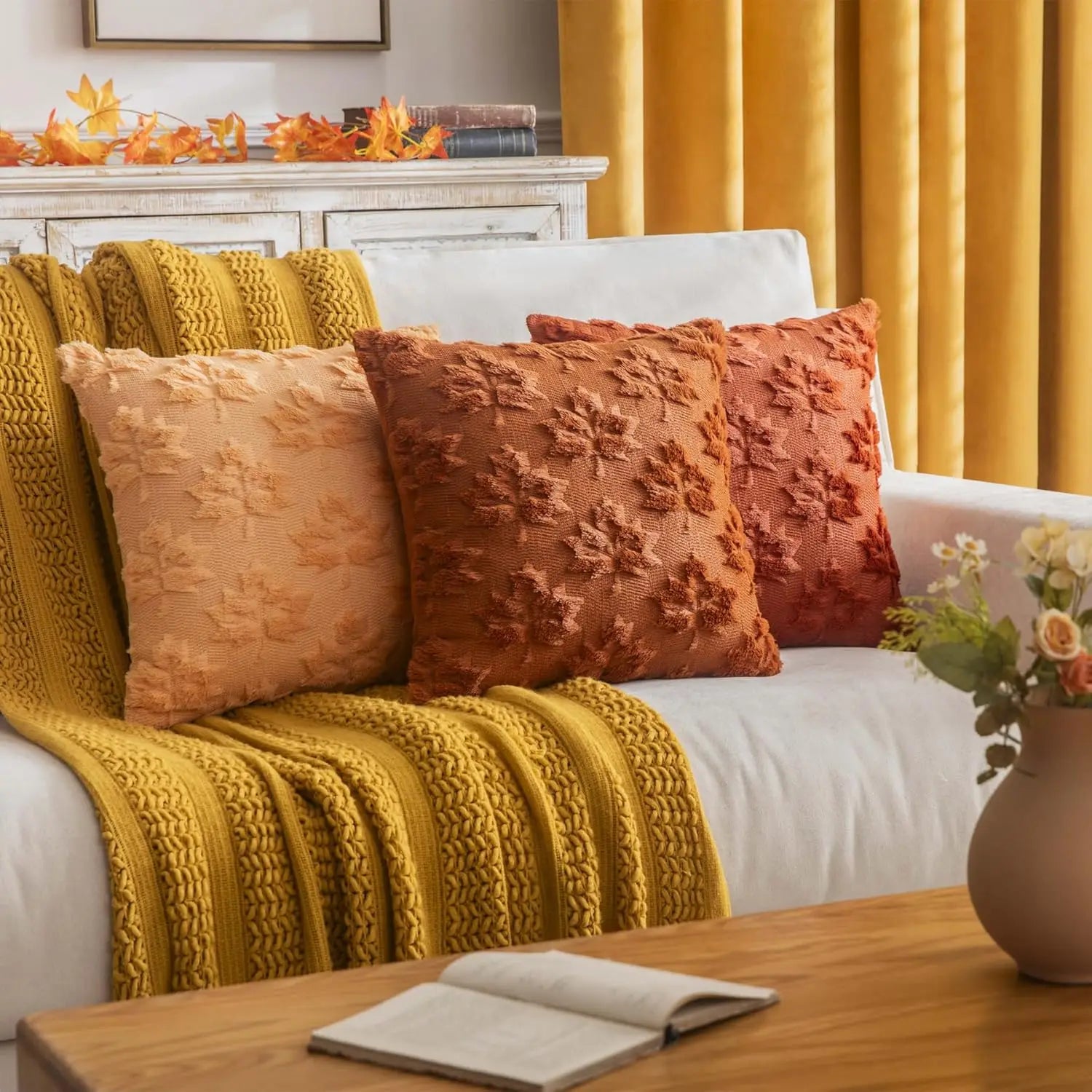 Pillow covers – Cotton blend – Multi-color maple leaf design – Set of 2 – Autumn home decor – 18 x 18 in 4