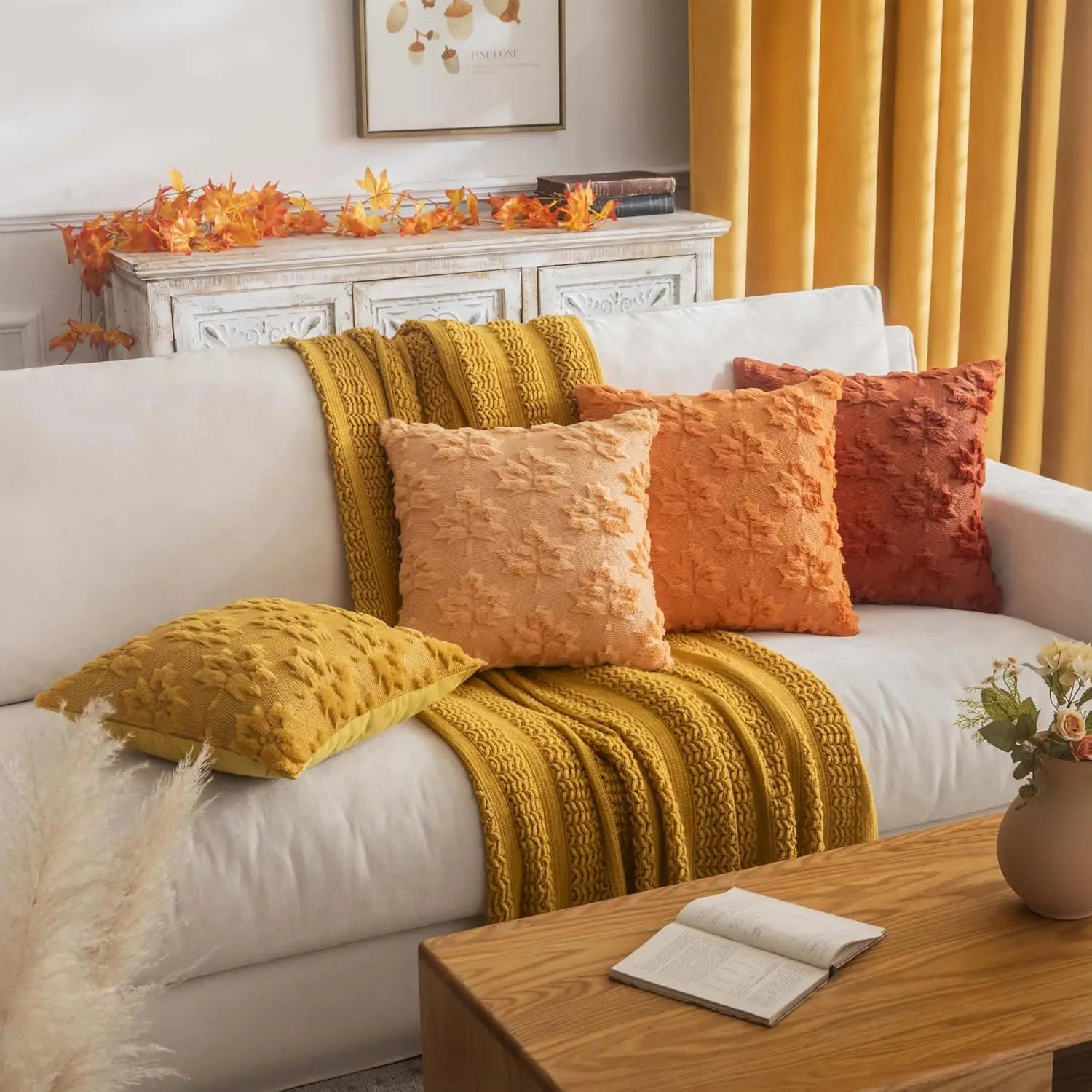 Pillow covers – Cotton blend – Multi-color maple leaf design – Set of 2 – Autumn home decor – 18 x 18 in 5