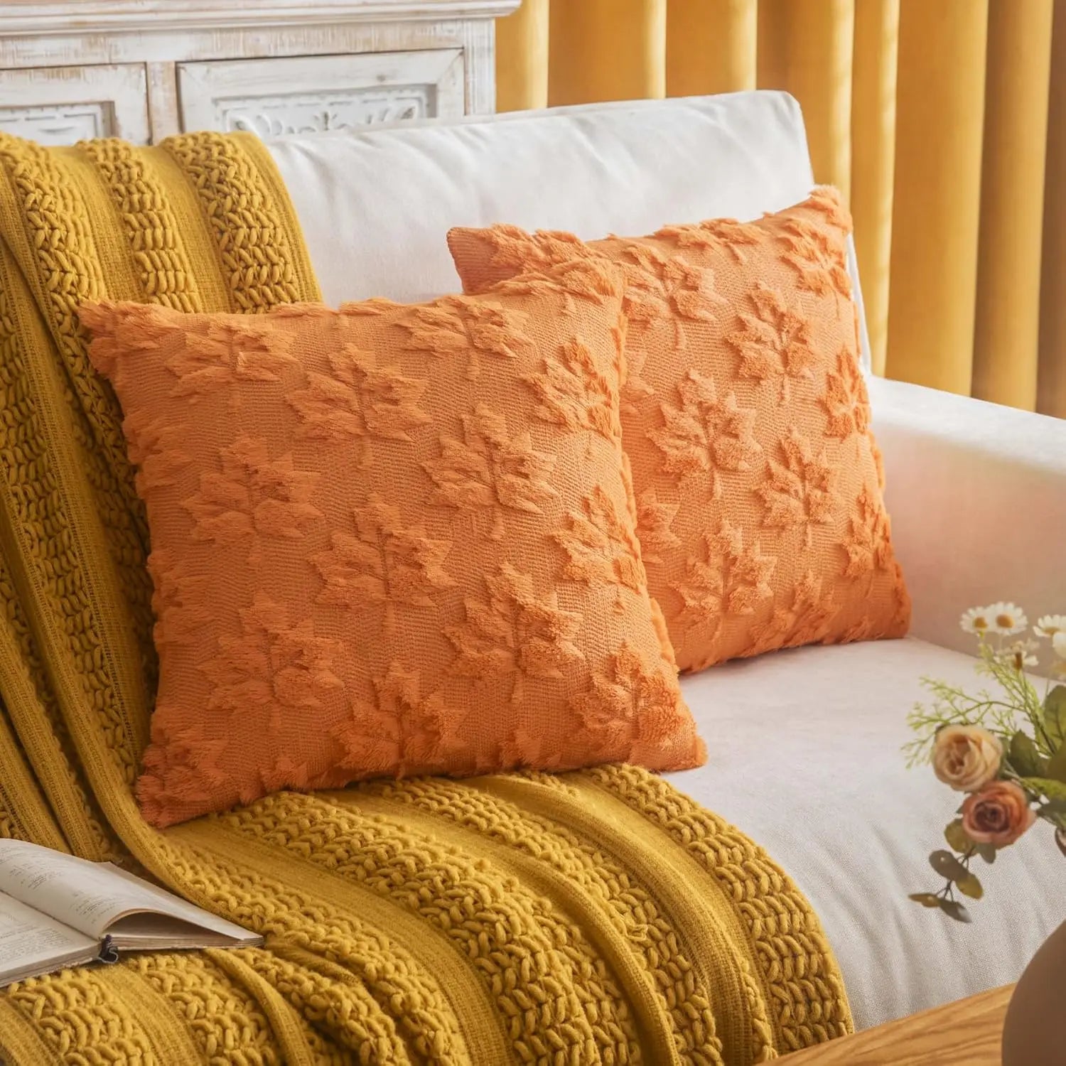 Pillow covers – Cotton blend – Multi-color maple leaf design – Set of 2 – Autumn home decor – 18 x 18 in 6