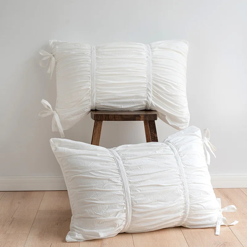 Pillowcase set – Washed cotton – Korean pleated design – Soft and stylish home accent 0