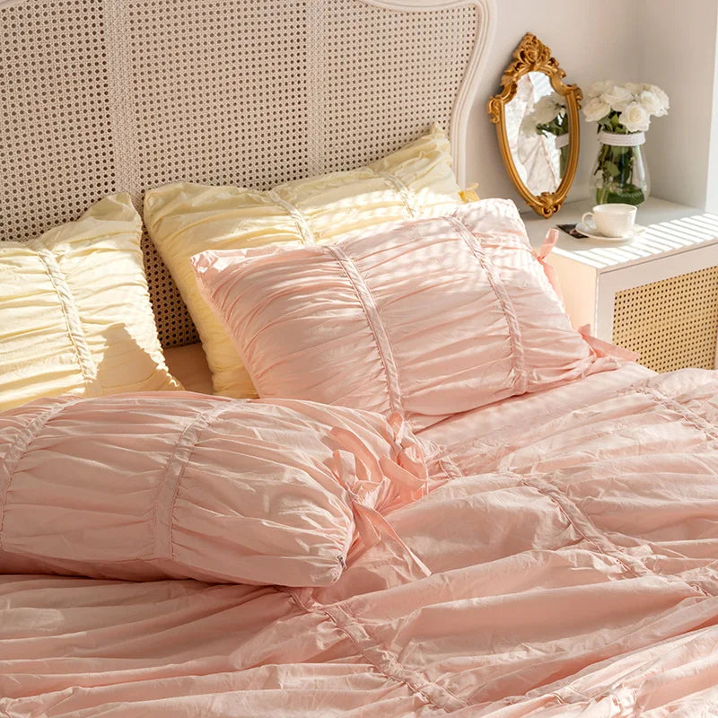 Pillowcase set – Washed cotton – Korean pleated design – Soft and stylish home accent 4