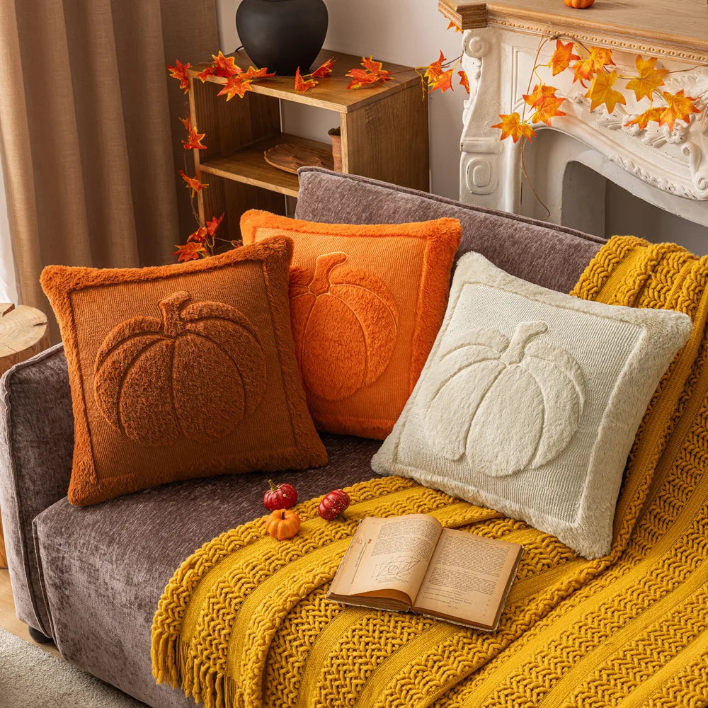 Plush pumpkin pillowcase – Double-sided design – Soft polyester – Halloween home decor – 17.7 x 17.7 in and 19.7 x 19.7 in 0