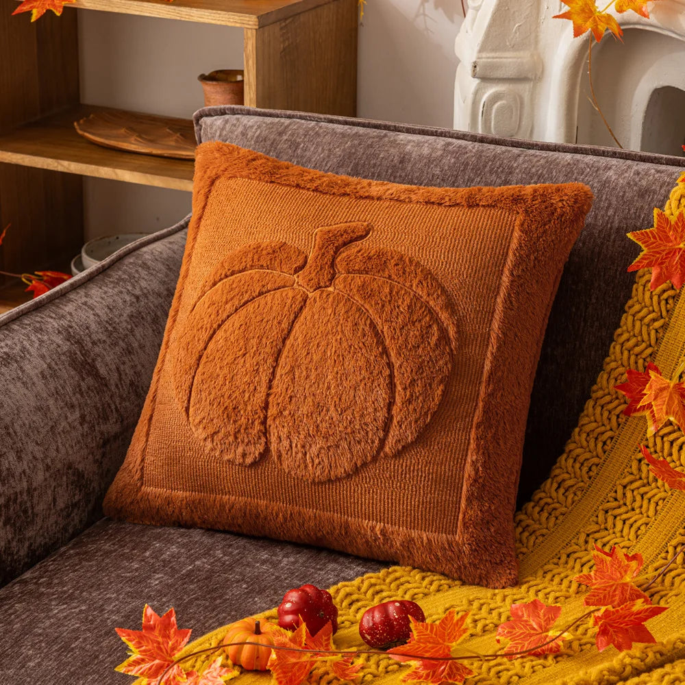 Plush pumpkin pillowcase – Double-sided design – Soft polyester – Halloween home decor – 17.7 x 17.7 in and 19.7 x 19.7 in 10