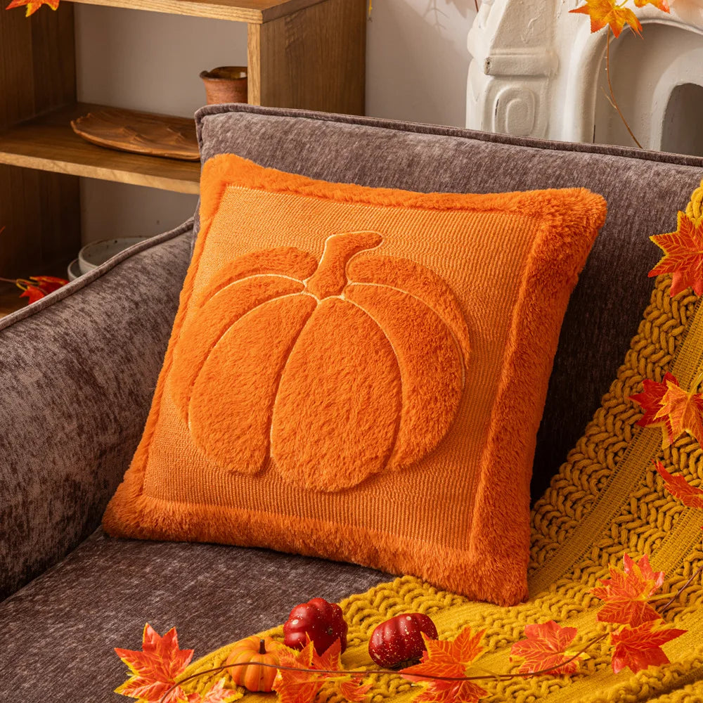 Plush pumpkin pillowcase – Double-sided design – Soft polyester – Halloween home decor – 17.7 x 17.7 in and 19.7 x 19.7 in 11