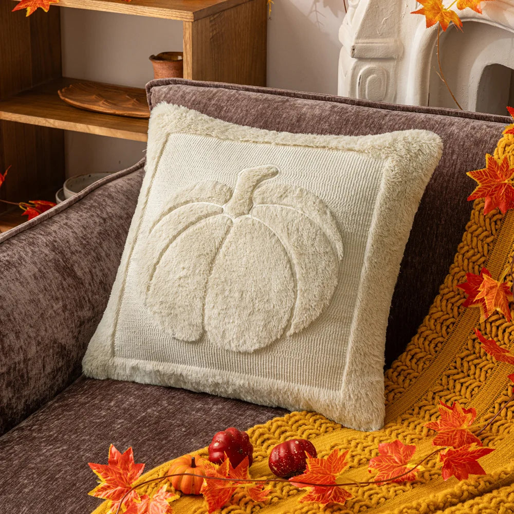 Plush pumpkin pillowcase – Double-sided design – Soft polyester – Halloween home decor – 17.7 x 17.7 in and 19.7 x 19.7 in 6
