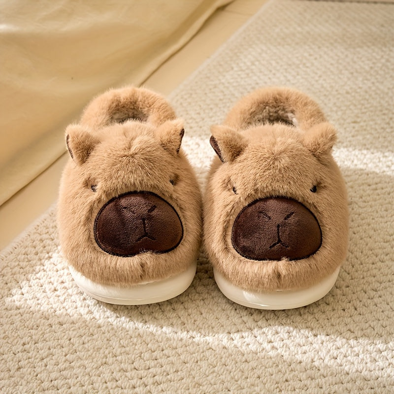 Plush slippers – Soft-lined capybara design – Thick-soled – Cozy indoor footwear for chilly mornings 0