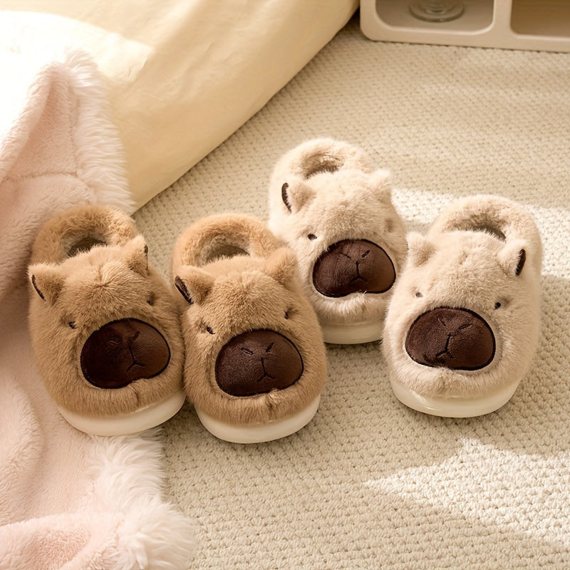 Plush slippers – Soft-lined capybara design – Thick-soled – Cozy indoor footwear for chilly mornings 1