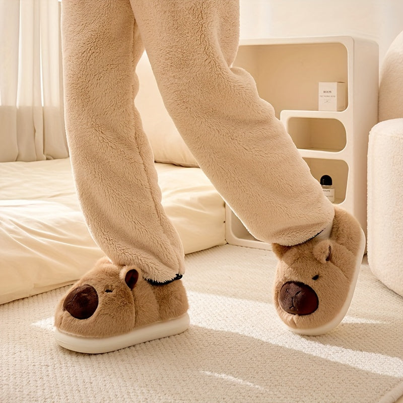 Plush slippers – Soft-lined capybara design – Thick-soled – Cozy indoor footwear for chilly mornings 3