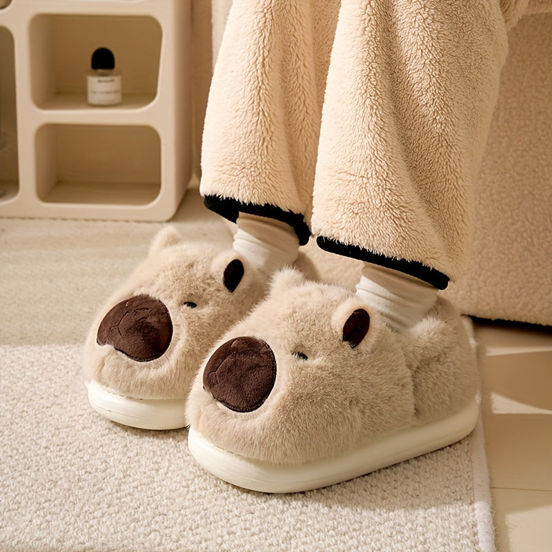Plush slippers – Soft-lined capybara design – Thick-soled – Cozy indoor footwear for chilly mornings 4