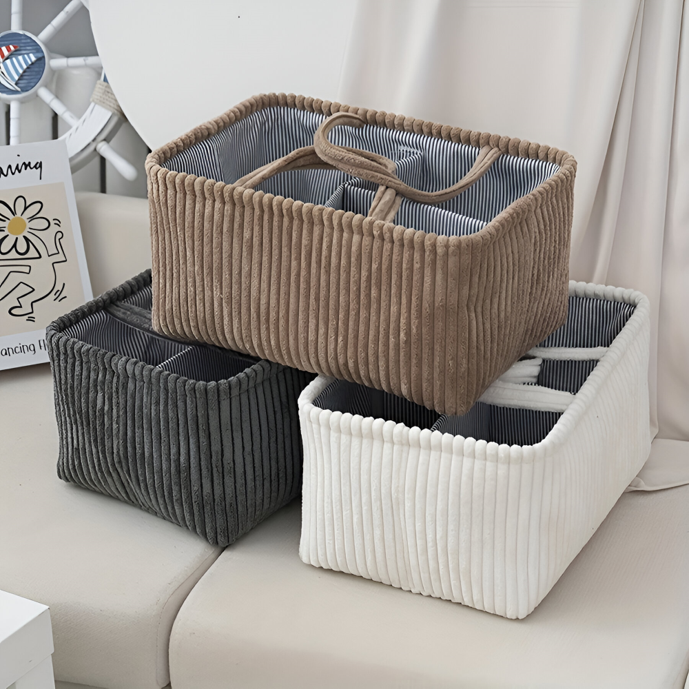 Polyester Storage Basket with Compartments, 38x26x18cm Diaper Organizer for Home and Travel – Stylish and Versatile 1