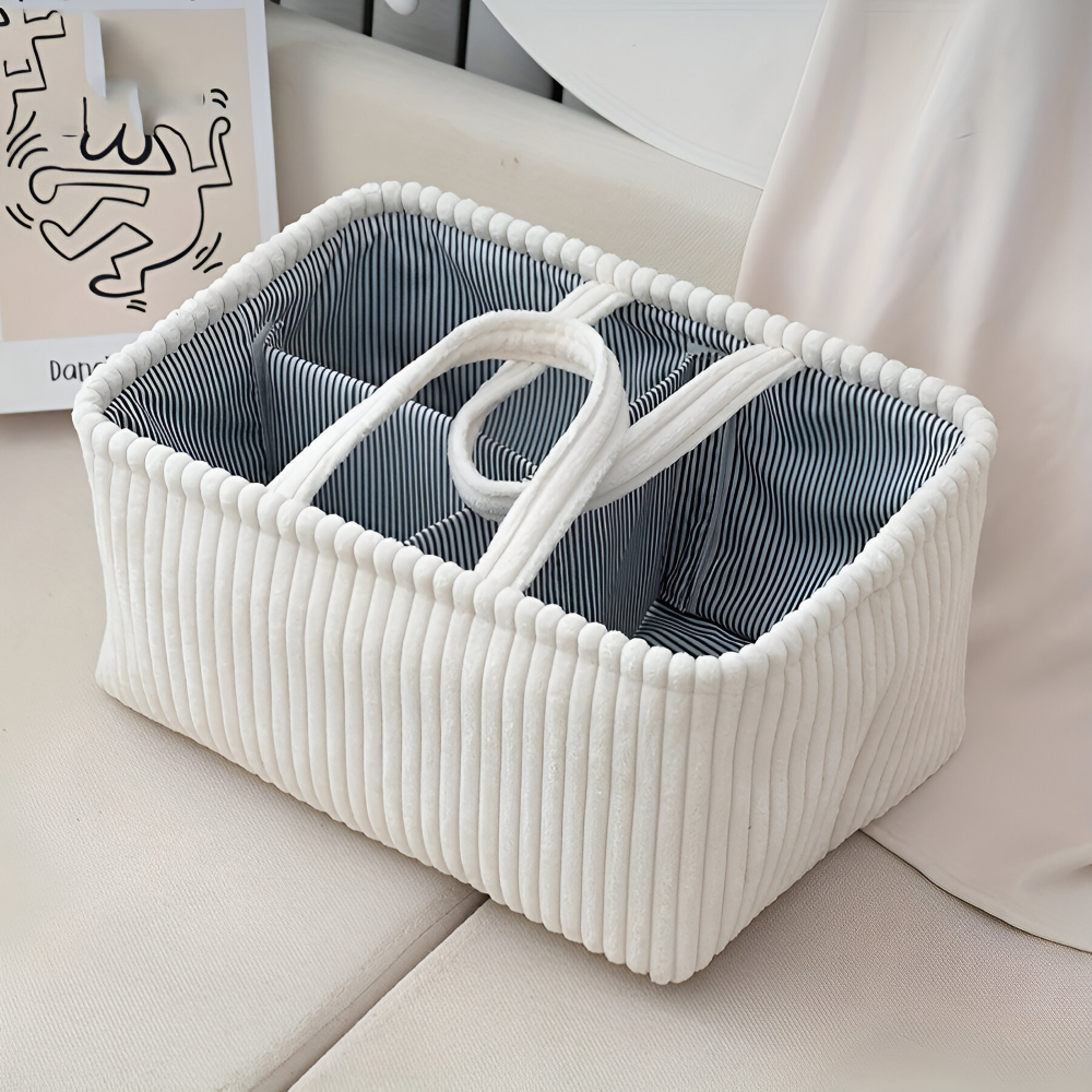 Polyester Storage Basket with Compartments, 38x26x18cm Diaper Organizer for Home and Travel – Stylish and Versatile 6
