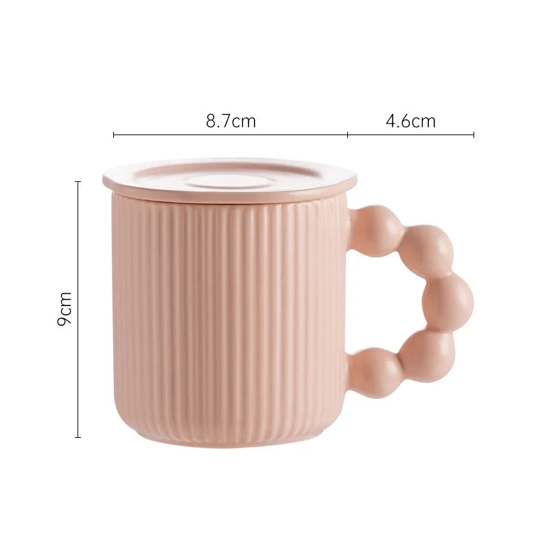Porcelain mug – Macaron color – Pearl ball handle – Creative coffee cup with lid – Microwave and dishwasher safe 11