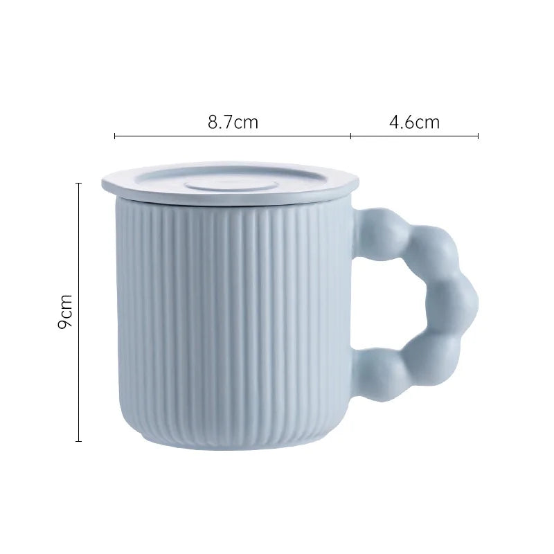 Porcelain mug – Macaron color – Pearl ball handle – Creative coffee cup with lid – Microwave and dishwasher safe 5