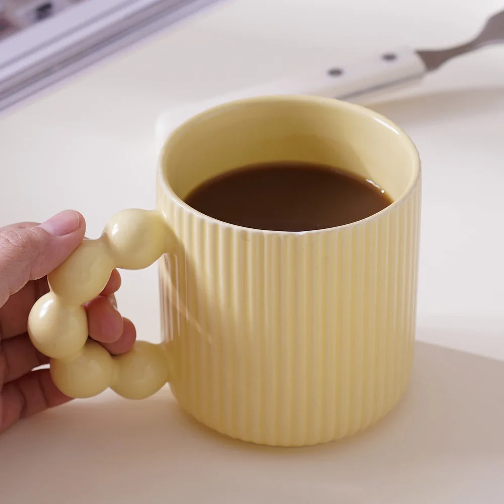 Porcelain mug – Macaron color – Pearl ball handle – Creative coffee cup with lid – Microwave and dishwasher safe 6