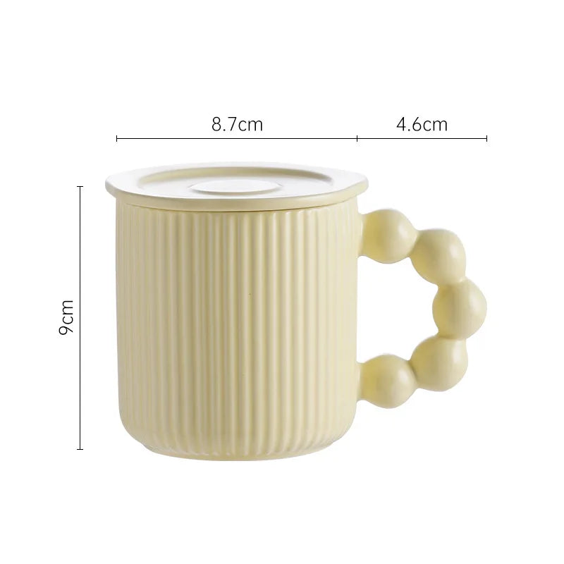 Porcelain mug – Macaron color – Pearl ball handle – Creative coffee cup with lid – Microwave and dishwasher safe 7