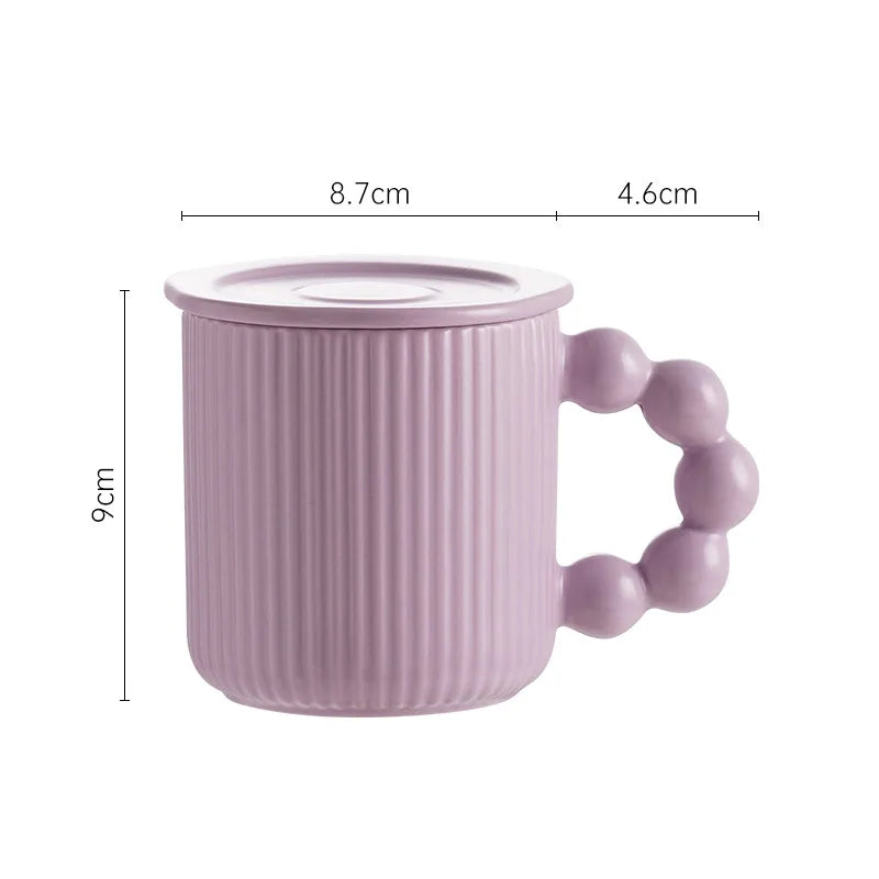 Porcelain mug – Macaron color – Pearl ball handle – Creative coffee cup with lid – Microwave and dishwasher safe 8