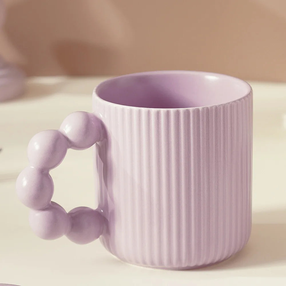 Porcelain mug – Macaron color – Pearl ball handle – Creative coffee cup with lid – Microwave and dishwasher safe 9