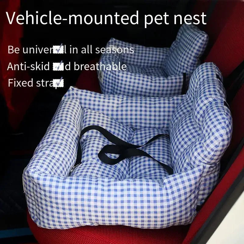 Portable dog car seat cushion made from durable polyester. Features a sleek design for safety and comfort, in a versatile gray color. Easy to clean, perfect 0