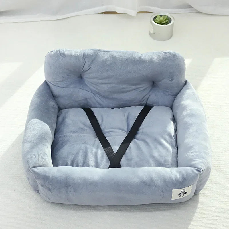 Portable dog car seat cushion made of durable polyester, featuring a stylish design in a neutral color. Easy to clean, it provides comfort and safety for your 3