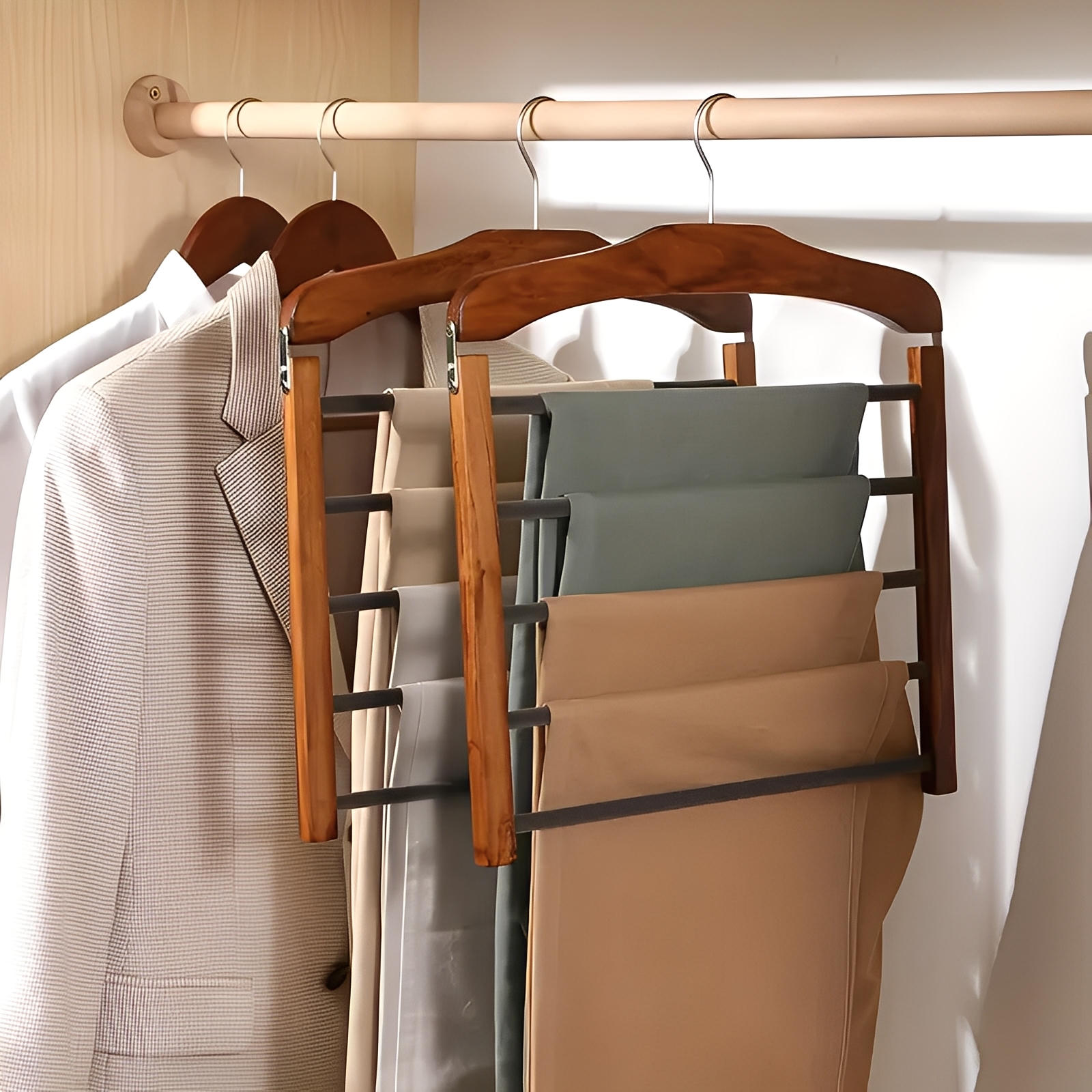 Premium Wooden Multi-Bar Hanger for Stylish Closet Organization – Space-Efficient Design 0