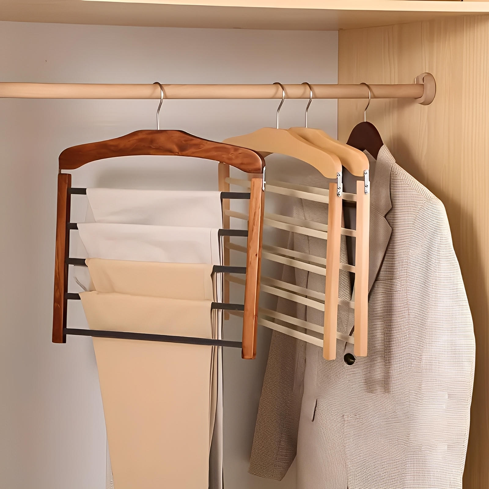 Premium Wooden Multi-Bar Hanger for Stylish Closet Organization – Space-Efficient Design 2