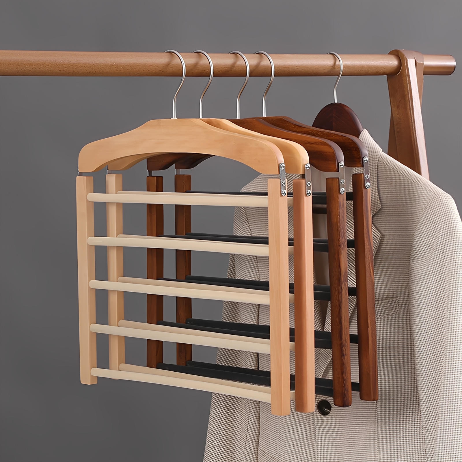 Premium Wooden Multi-Bar Hanger for Stylish Closet Organization – Space-Efficient Design 3
