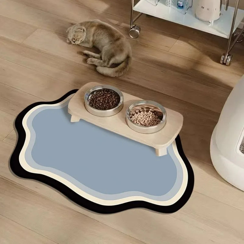 Quick-dry, non-slip pet feeding mat in dark gray, measuring 30x40cm. Made from durable, waterproof material, it features raised 7