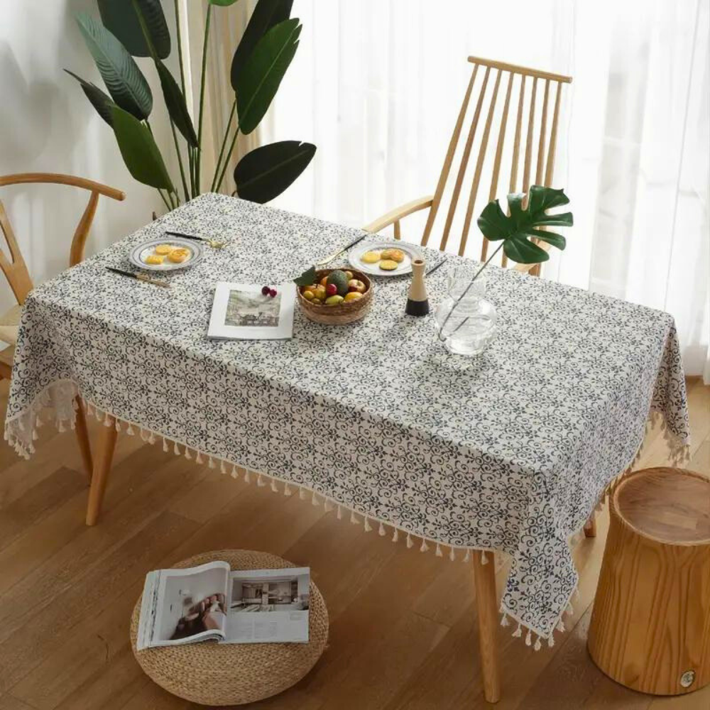 Rectangle Tablecloth, Stain-Resistant Fabric, Cottage Chic Pattern, Ideal for Dining, Machine-Made, Fits Various Table Sizes 0