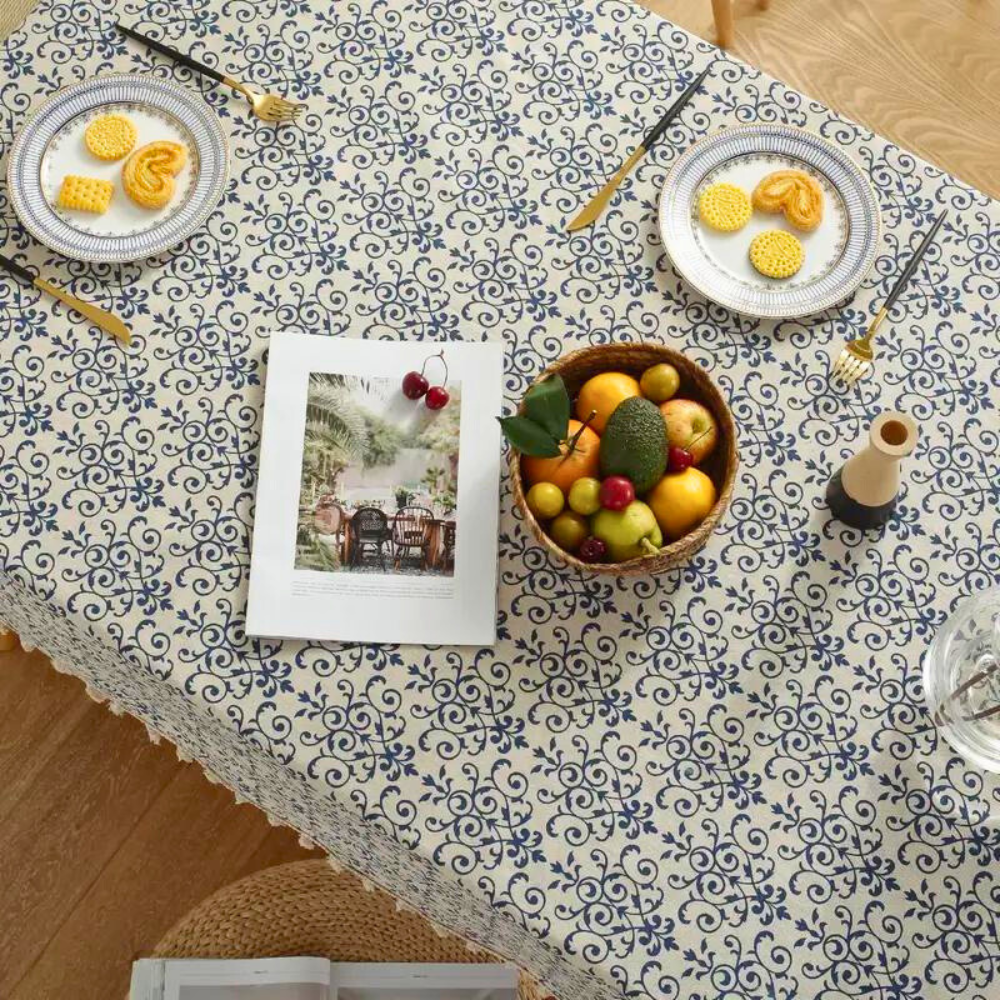 Rectangle Tablecloth, Stain-Resistant Fabric, Cottage Chic Pattern, Ideal for Dining, Machine-Made, Fits Various Table Sizes 1