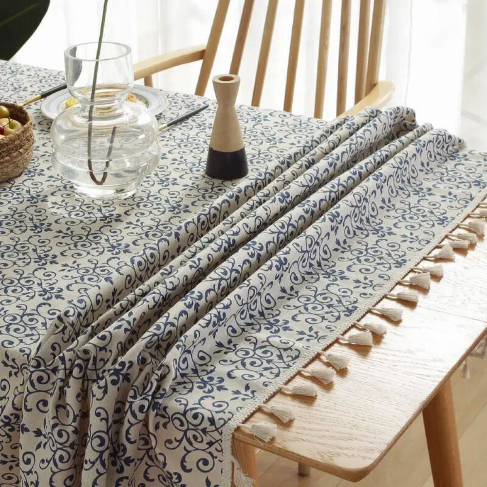 Rectangle Tablecloth, Stain-Resistant Fabric, Cottage Chic Pattern, Ideal for Dining, Machine-Made, Fits Various Table Sizes 6
