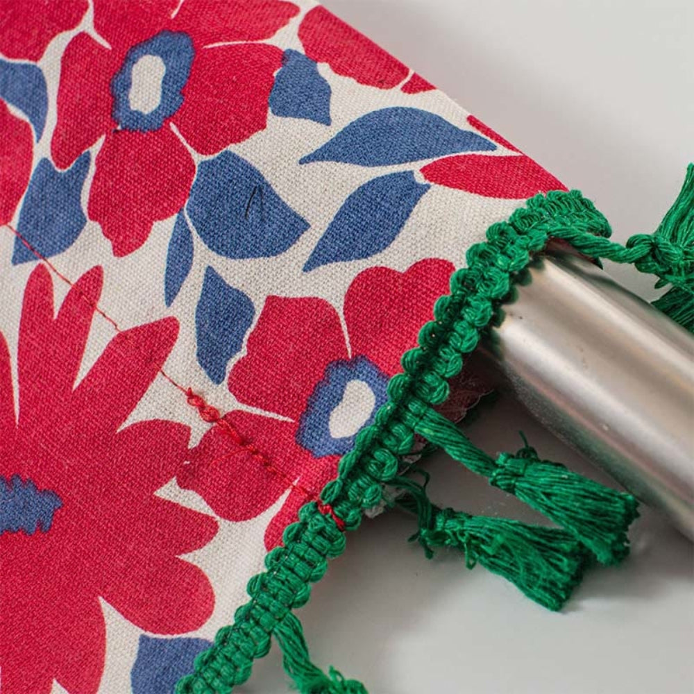 Red Floral Semi-Sheer Kitchen Curtain with Tassel Trim – Lightweight Window Treatment for Cabinets and Small Windows 7