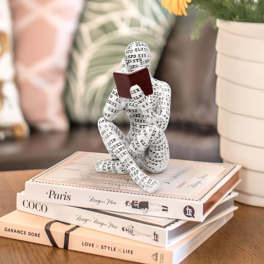 Resin sculpture – Hand-painted literary thinker – Inspirational bookshelf decor – Perfect gift for book lovers – 6.1 x 4.3 in 1