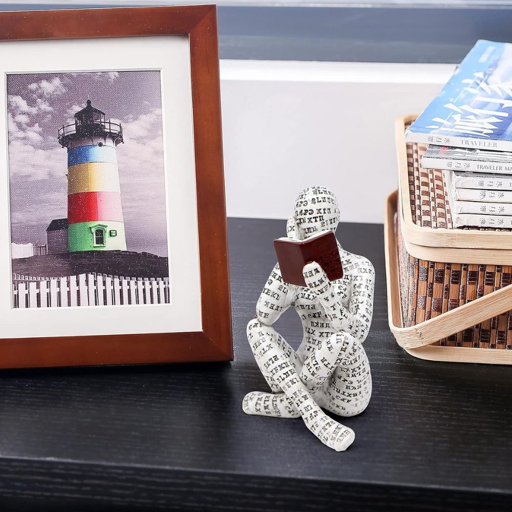 Resin sculpture – Hand-painted literary thinker – Inspirational bookshelf decor – Perfect gift for book lovers – 6.1 x 4.3 in 3