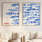 Retro Blue Sardine Canvas Poster - Mediterranean Wall Art Print - Custom Sizes Available 0