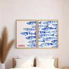 Retro Blue Sardine Canvas Poster - Mediterranean Wall Art Print - Custom Sizes Available 1