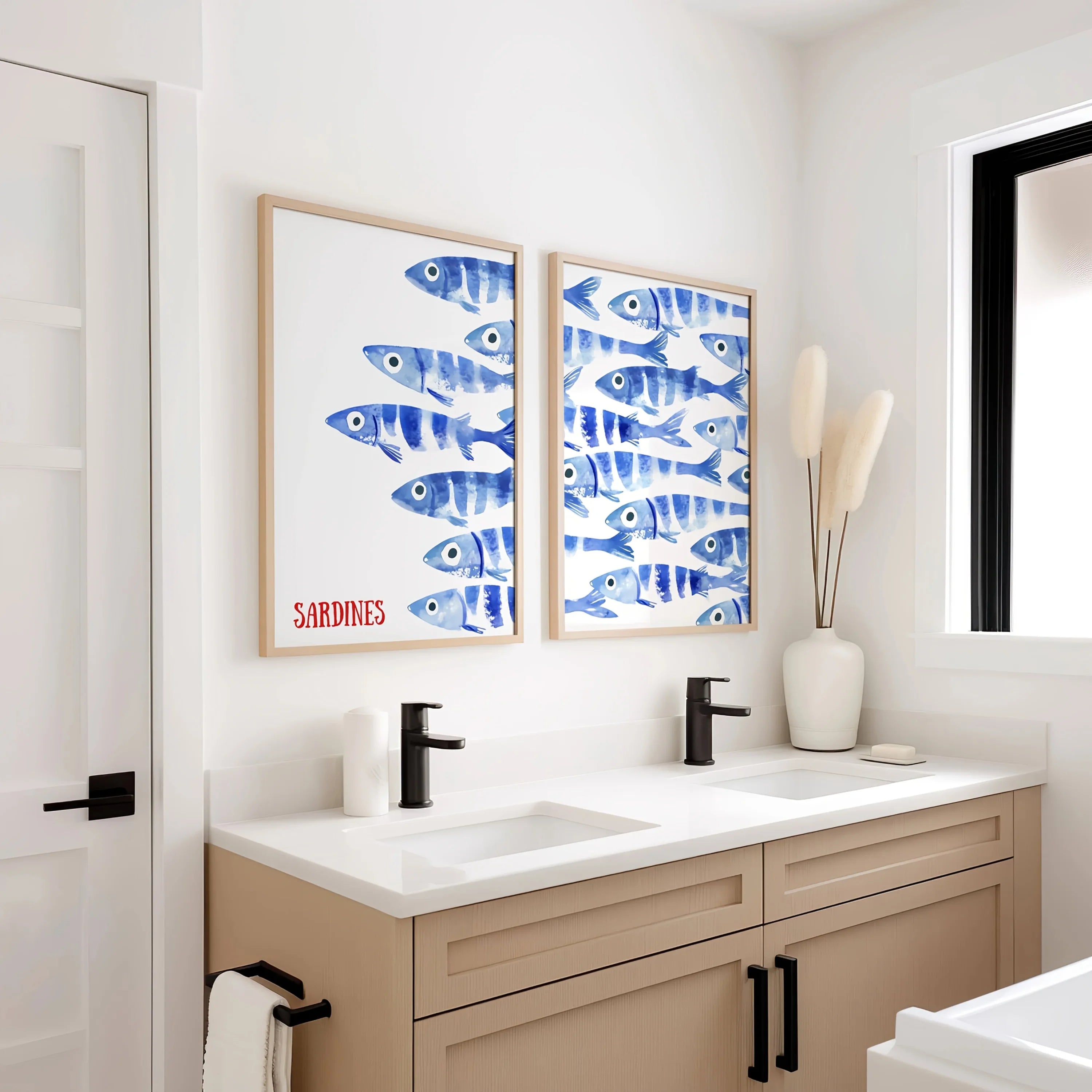 Retro Blue Sardine Canvas Poster - Mediterranean Wall Art Print - Custom Sizes Available 2