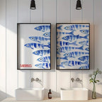 Retro Blue Sardine Canvas Poster - Mediterranean Wall Art Print - Custom Sizes Available 3