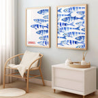 Retro Blue Sardine Canvas Poster - Mediterranean Wall Art Print - Custom Sizes Available 4