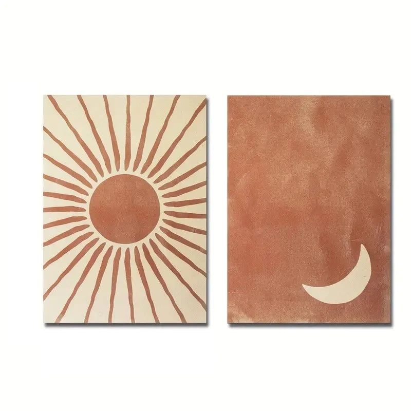 Retro Bohemian Green Moon and Sun Canvas Art Print | Custom Canvas Wall Art for Modern Home Decor 11