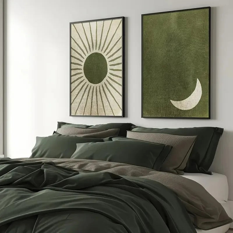 Retro Bohemian Green Moon and Sun Canvas Art Print | Custom Canvas Wall Art for Modern Home Decor 2