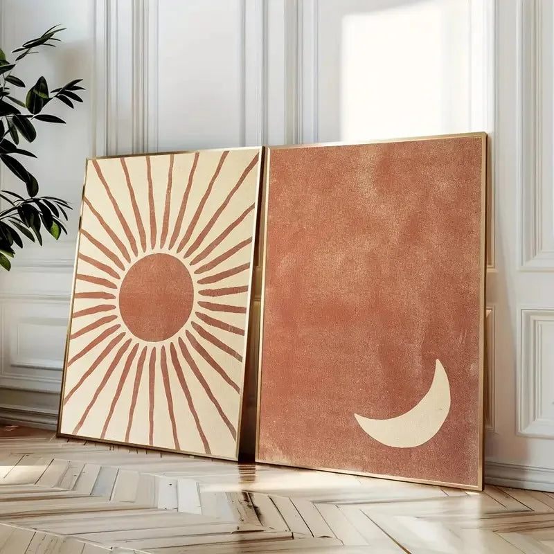 Retro Bohemian Green Moon and Sun Canvas Art Print | Custom Canvas Wall Art for Modern Home Decor 3