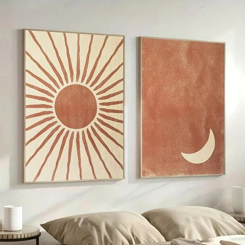 Retro Bohemian Green Moon and Sun Canvas Art Print | Custom Canvas Wall Art for Modern Home Decor 4