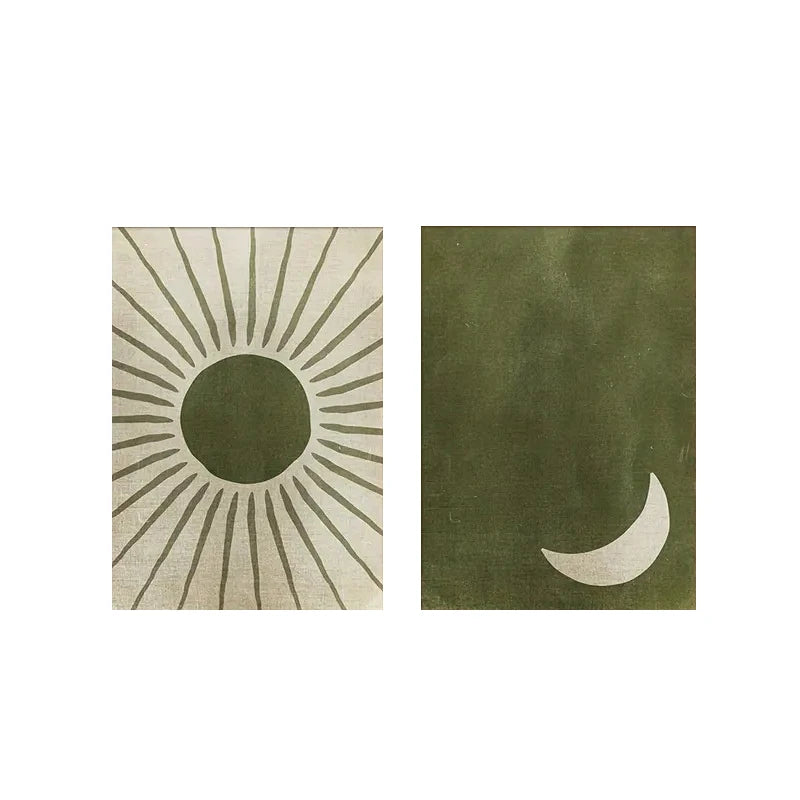 Retro Bohemian Green Moon and Sun Canvas Art Print | Custom Canvas Wall Art for Modern Home Decor 9