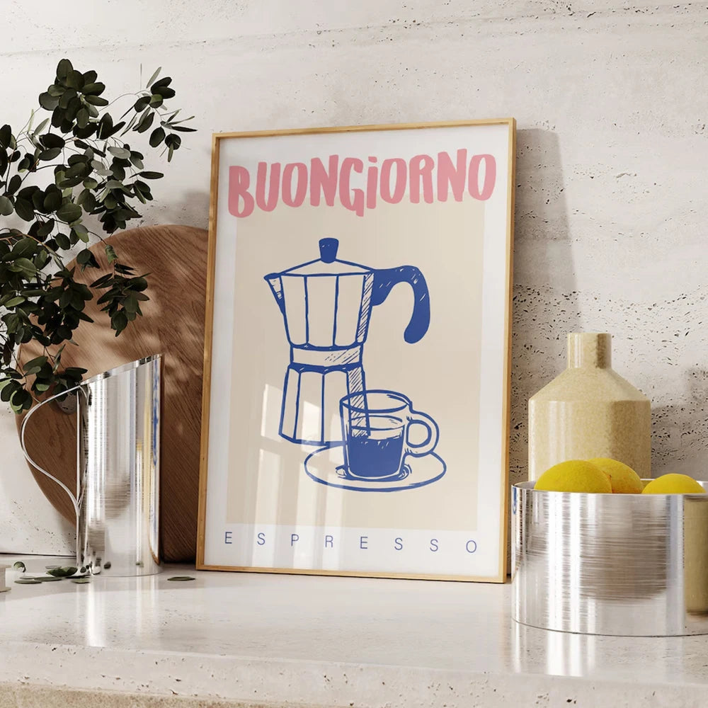 Retro Vintage Coffee Espresso Wall Art Print - Eco-Friendly Canvas Prints for Home and Office Decor 0