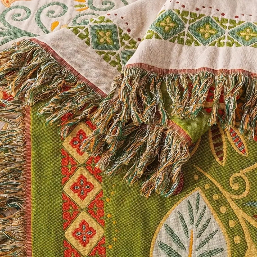 Reversible Boho Blanket, Cotton Gauze, Floral Design, 50 x 60, Lightweight with Tasselled Edges 6