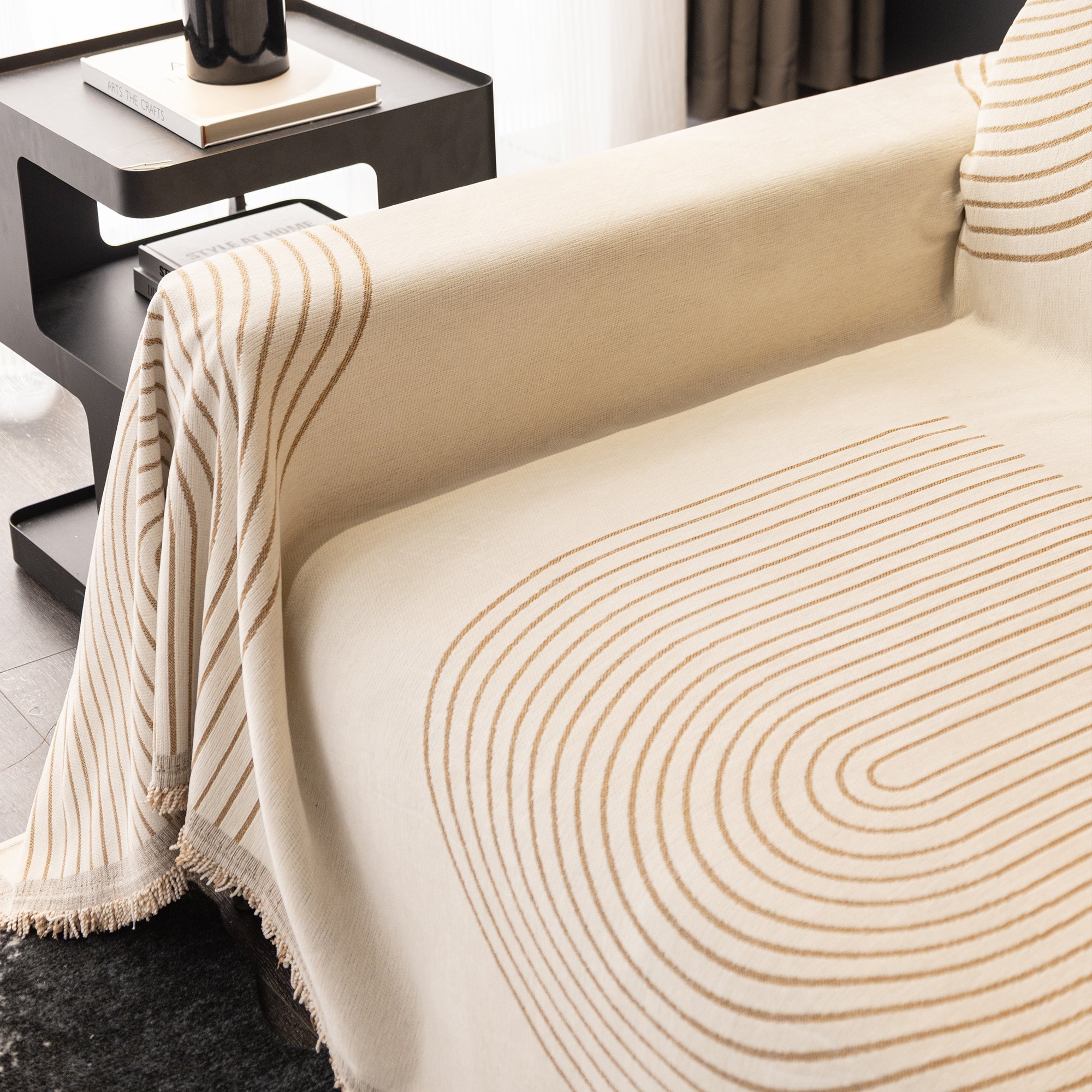 Reversible chenille sofa cover in soft beige and textured cream, designed for pet-friendly use. This cozy slipcover adds protection and style to your couch 4