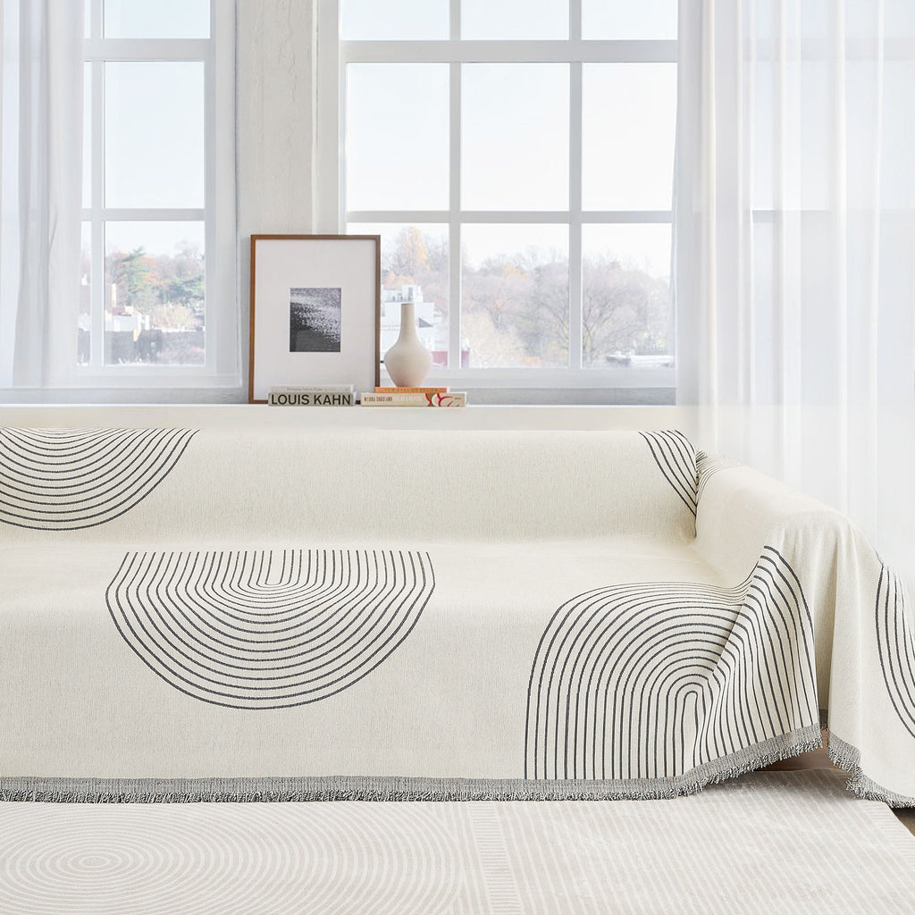 Reversible chenille sofa cover in soft beige and textured cream, designed for pet-friendly use. This cozy slipcover adds protection and style to your couch 7