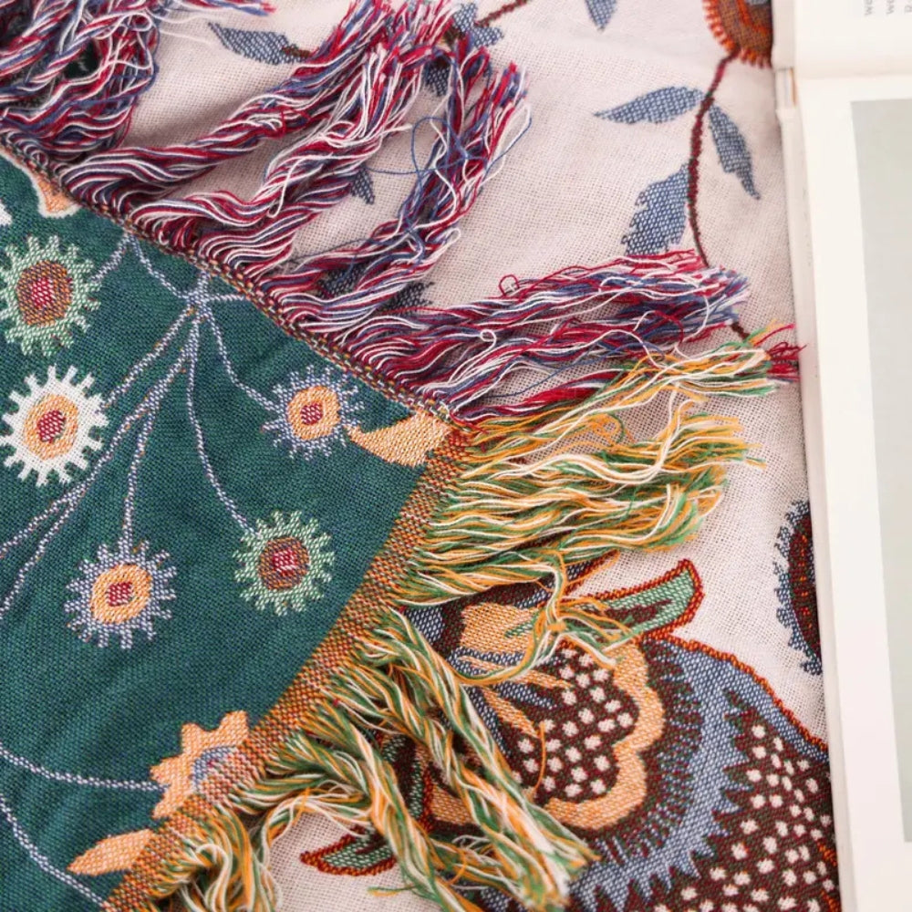 Reversible Cotton Blanket, Floral Design, 60 x 80 Inches, Soft, Machine Washable, Decorative Tassels 2