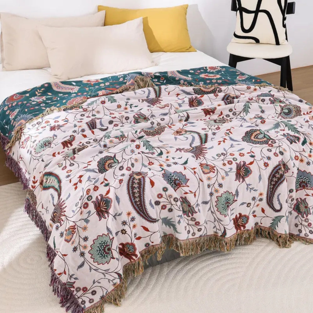 Reversible Cotton Blanket, Floral Design, 60 x 80 Inches, Soft, Machine Washable, Decorative Tassels 5