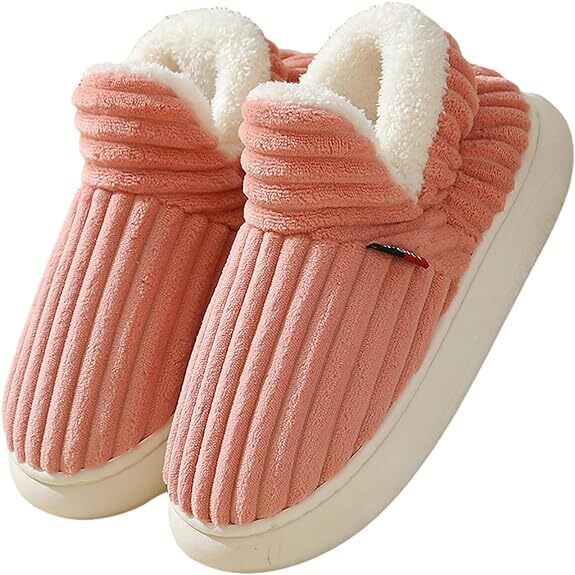 Beige ribbed fabric women's slippers featuring a cozy design and stylish comfort. Ideal for indoor wear, these soft slippers provide warmth with a textured finish for 1